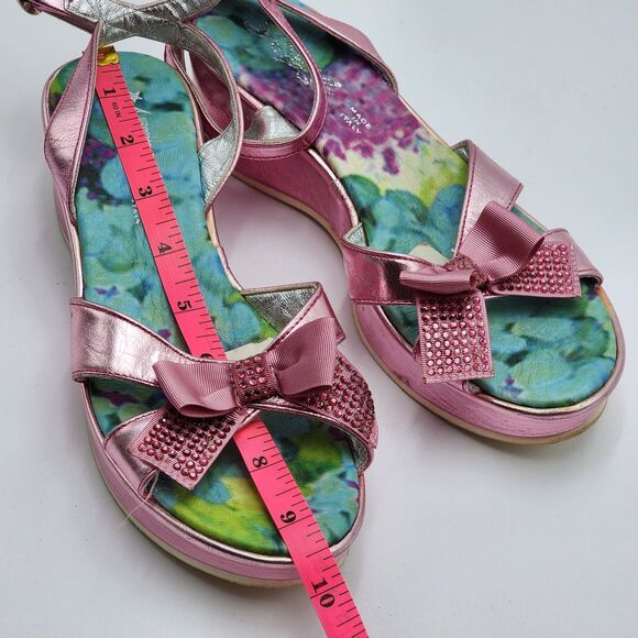 Roberto Cavalli Angels Metallic Pink Bow Wedge Sandals - Picture 8 of 12